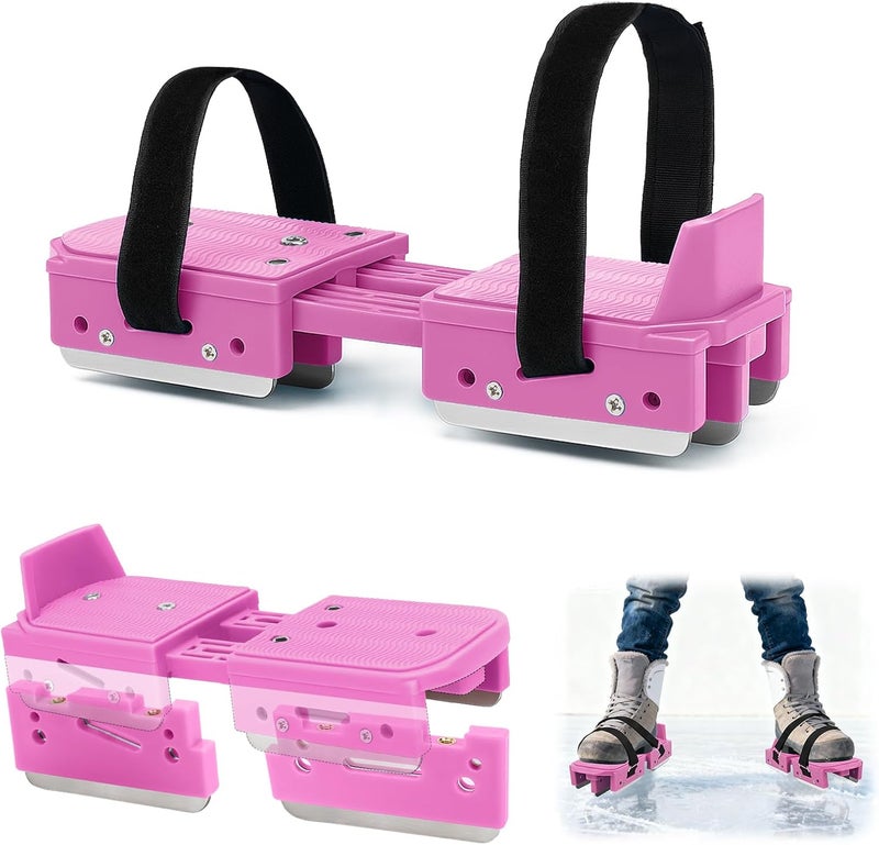 1/2 Pairs Upgraded Toddler Ice Skates, Kids Adjustable 2-in-1 Double & Single Convertible Blade Skates with Hook and Loop Fastener Straps for Winter Toddler Training Shoes Beginner
